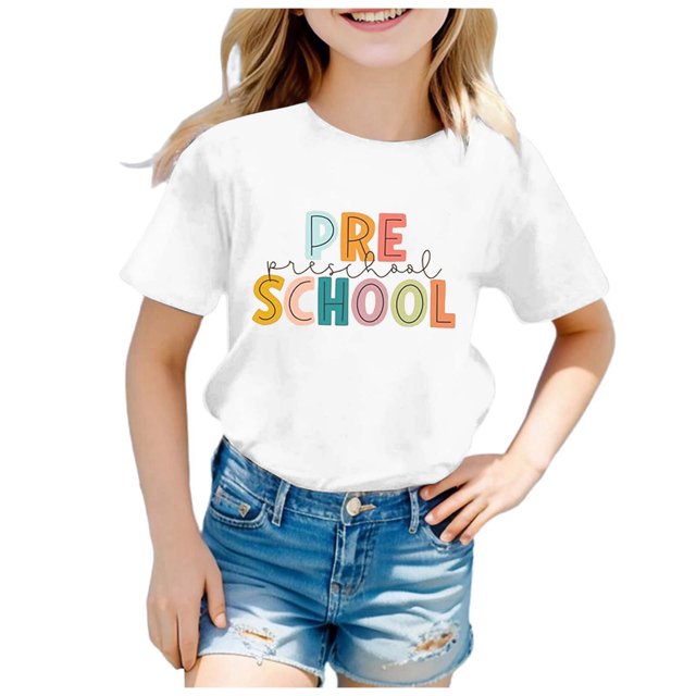Hauts pour Filles T-Shirts Décontractés Manches Courtes Col Rond pour la Rentrée Scolaire T-Shirt Imprimé Vêtements pour Filles