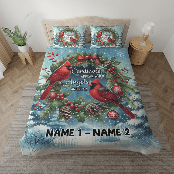 Lotusprinthandmade Personalized Christmas Cardinal Couple Bedding Set (Made in Vietnam) (60x80), personalized cardinal christmas comforter