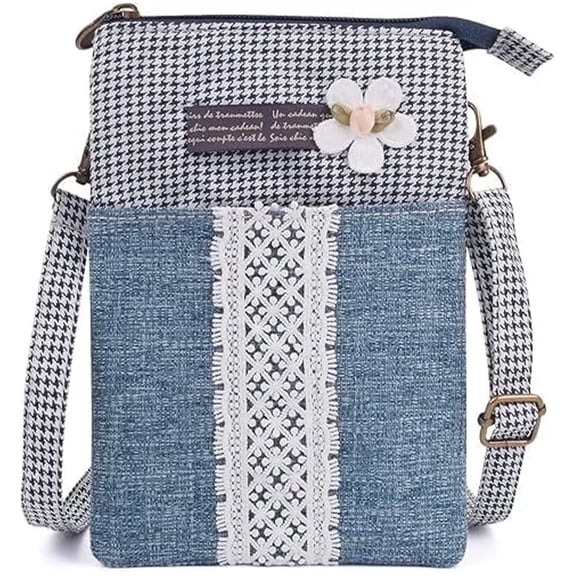 KXF Leaf Pattern Canvas Cell Phone Purse Wallet Lightweight Small Crossbody Purse Bags for Women