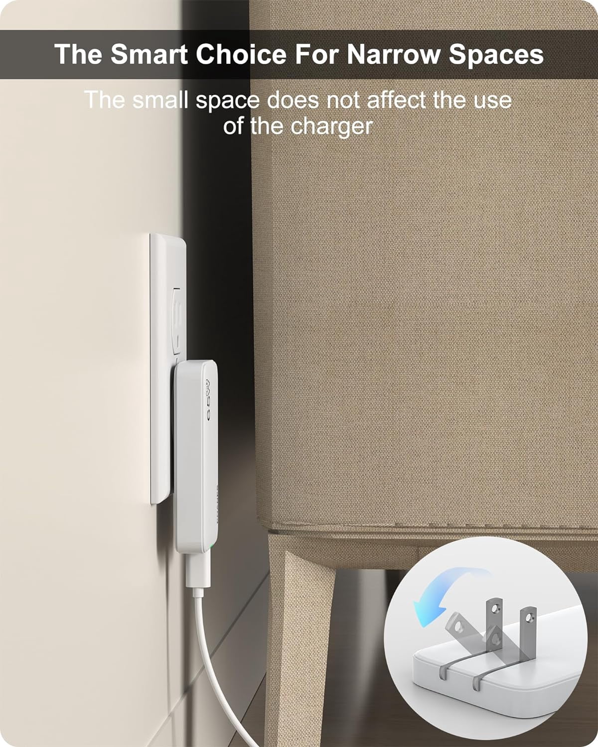 65W GaN USB C Charger, 3 Port Flat USB Wall Charger, Ultra-Slim Charger PD3.0&PPS, Foldable Plug for Travel(White-65W)