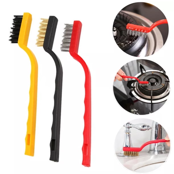 Juego de mini cepillos de alambre de 3 uds para limpieza y eliminación de óxido, juego de cepillos de alambre pequeños de alambre Industrial de acero inoxidable/nylon