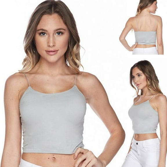 Womens Casual Cami Spaghetti Crop Tank Top Skinny Strap Cropped Solid One Size