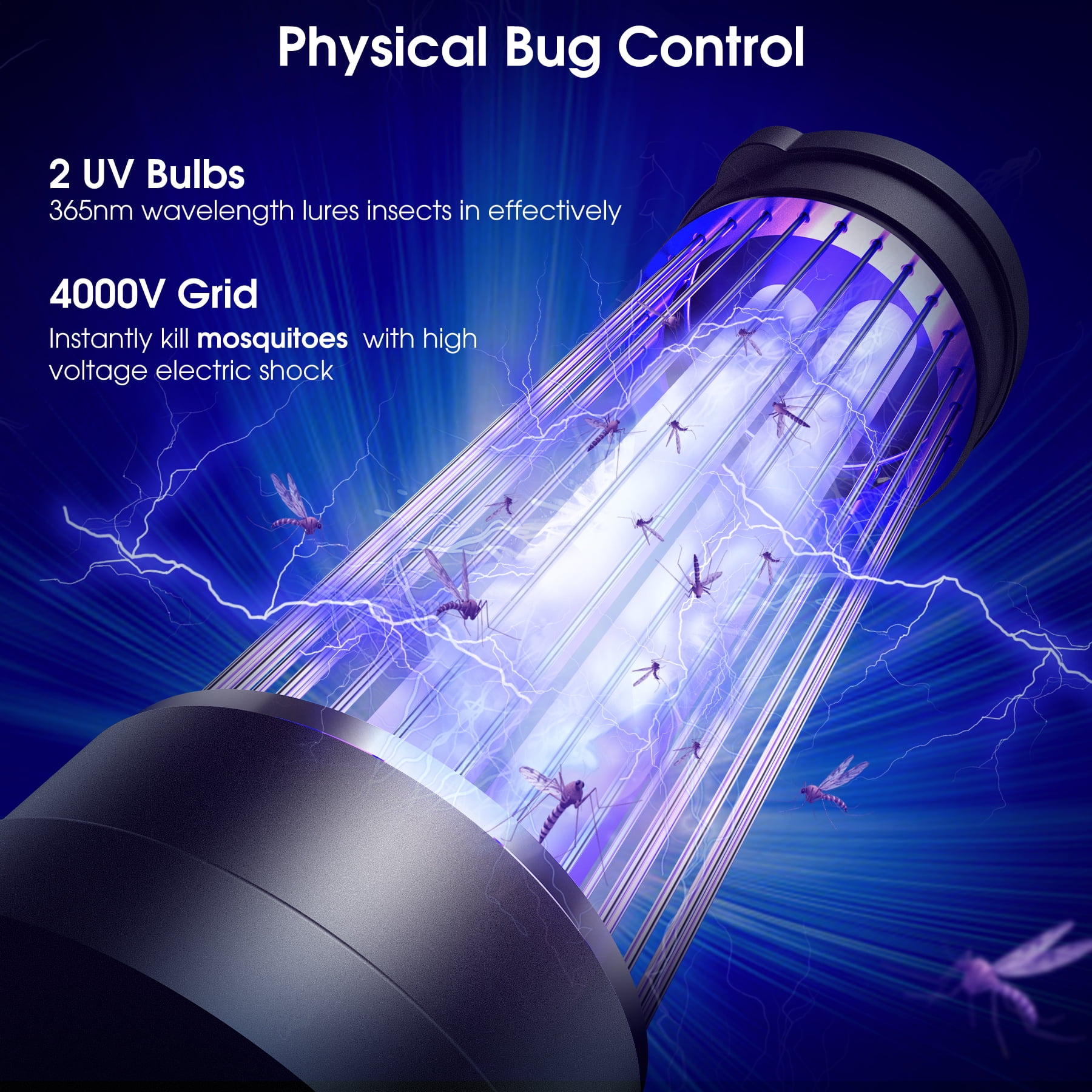 KLOUDIC Bug Zapper 4000 Volt Waterproof Electric Mosquito Killer Trap mosquito repellent outdoor for Home Backyard Patio Garden, Black