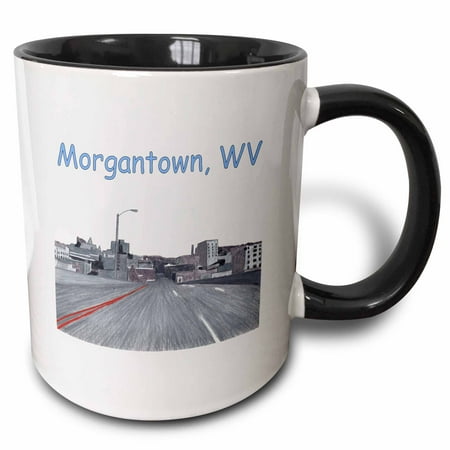 3dRose Colored Pencil Drawing of the City Skyline of Morgantown WV, Two Tone Black Mug, 11oz