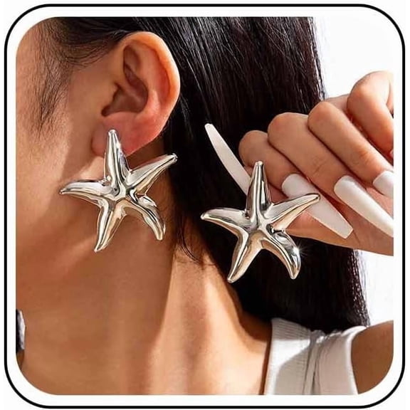 Boho Exaggerate Starfish Earrings Gold Starfish Stud Earrings Large Star Dangle Earrings Metal Big Star Statement Earrings Summer Beach Earrings Jewelry for Women