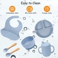 thumbnail image 5 of 6pcs Silicone Baby Feeding Set, Baby Led Weaning Supplies, Baby Plate Set of Suction Bowl and Divided Toddler Plate, Baby Spoon, Fork, Bib, Sippy Cup with Straw and Lid, Food Grade BPA Free, Blue, 5 of 7