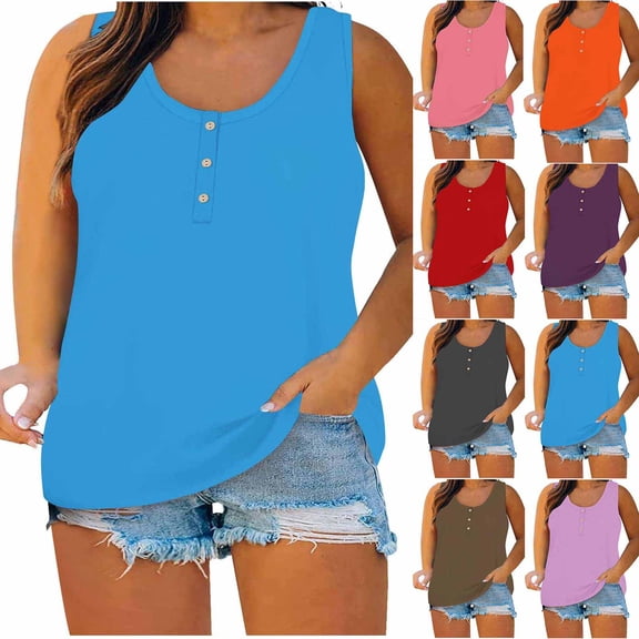 Ahuyic Womens Sleeveless Top,Tank Tops for Women,Plus Size Tunic For Womens Round-Neck Blouse Lace Casual Loose Summer Sleeveless Tank