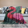 thumbnail image 2 of JRXY  Throw Blanket Beautiful Drawn Pink Flamingo and Palm Leafs Pattern Decorative Soft Warm Cozy Flannel Plush Throws Blankets for Bedding Sofa Couch White, 2 of 6