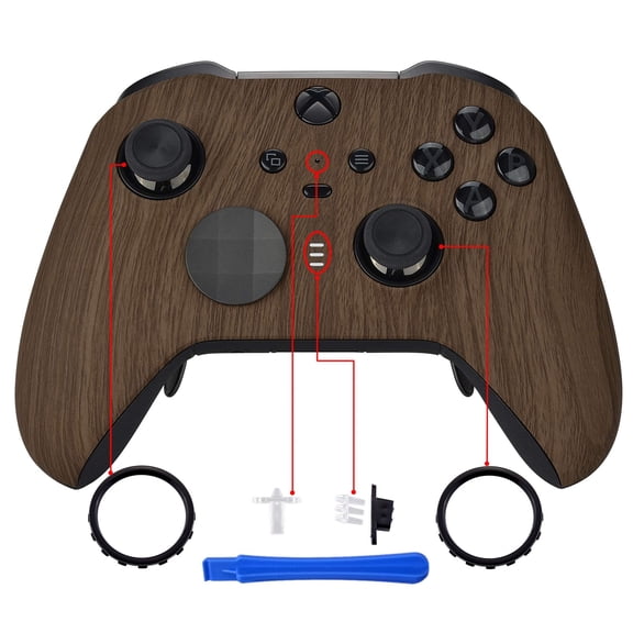 eXtremeRate Wood Grain Front Shell for Xbox One Elite (Model 1698/Series 2 Core) – Soft Touch Grip