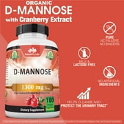 D-Mannose 1,300 mg with Cranberry Extract Fast-Acting, Flush Impurities, Urinary Tract Health- 100 Veggie Capsules