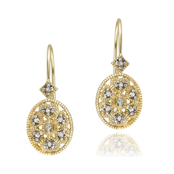 18K Gold Diamond Filigree Oval Earrings