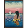 thumbnail image 1 of Montauk, New York - Mermaid & Beach - Woodblock Print - Lantern Press Artwork (16x24 Giclee Art Print, Gallery Framed, Espresso Wood), 1 of 1