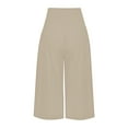 thumbnail image 4 of Pantalones capri casuales con cintura elástica y efecto lino para mujer - Pantalones deportivos de color liso con tejido crepé lavado para un uso diario cómodo, 4 of 5
