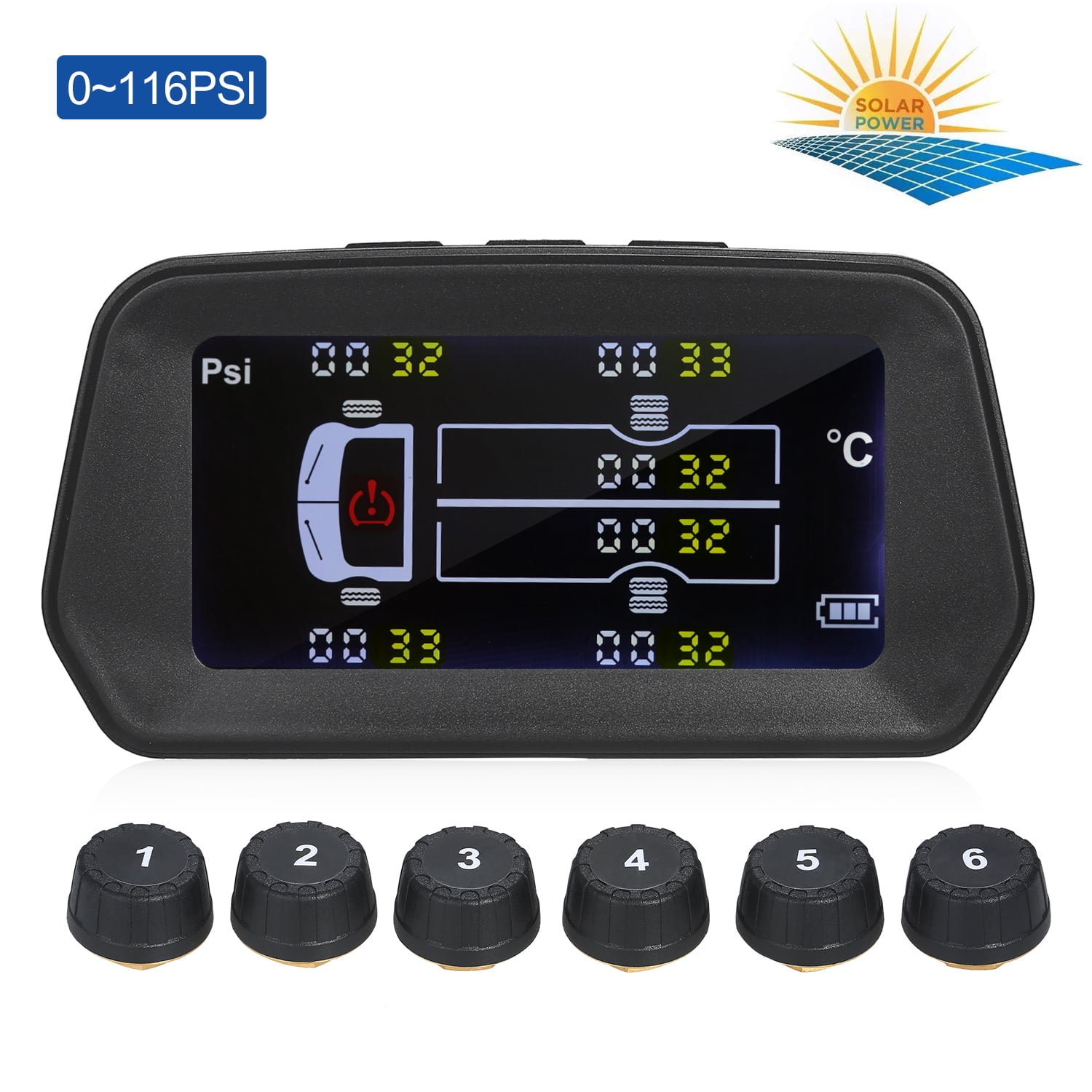 Abody Tire Pressure Monitoring System Solar 6 Alarm Modes Smart 0.01 High Accuracy LCD Color