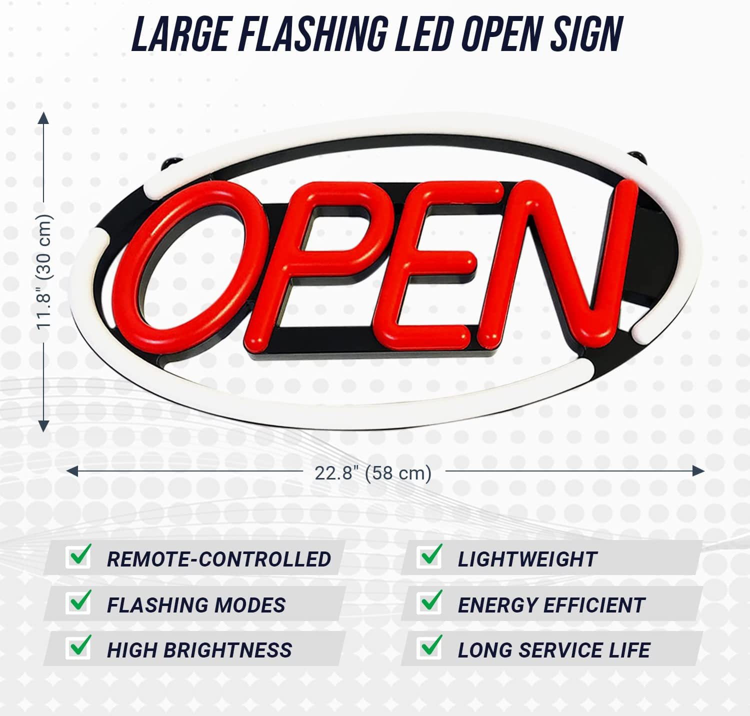 for Restaurants Offices Retail Shops Windows Storefront Extra Bright Lightweight & Energy Efficient White-Red Large Flashing LED Neon Open Sign Light for Businesses with Remote Control 