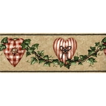 Rustic Hearts and Ivy Wallpaper Border Wall Decor -  Green, Tan, Red, White 15' L x 4.25" W