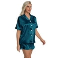 thumbnail image 6 of DAKIMOE Silk Pajamas for Women Short Sleeve Casual Satin Women Pj Sets with Ruffle Shorts Soft Sleepwear Loungewear, S-XL, 6 of 8