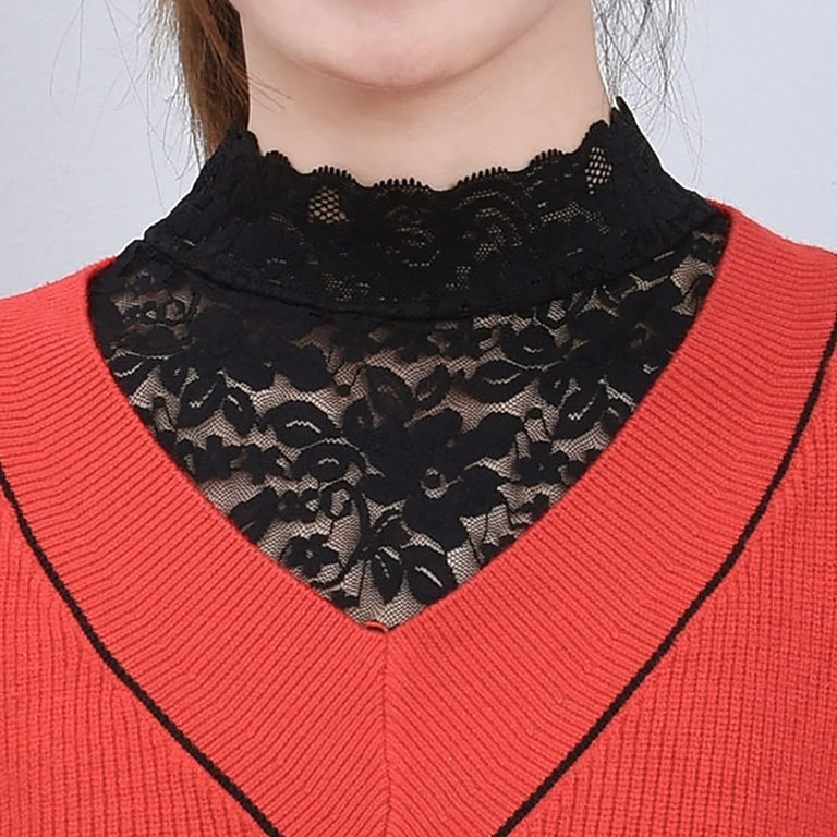 Fake Collar Turtleneck Hollow Out Flower Embroidery Detachable