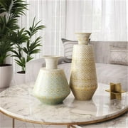 Aspire Home Accents 7081 Luxora Metal Vases, Beige & Blue - Set of 2