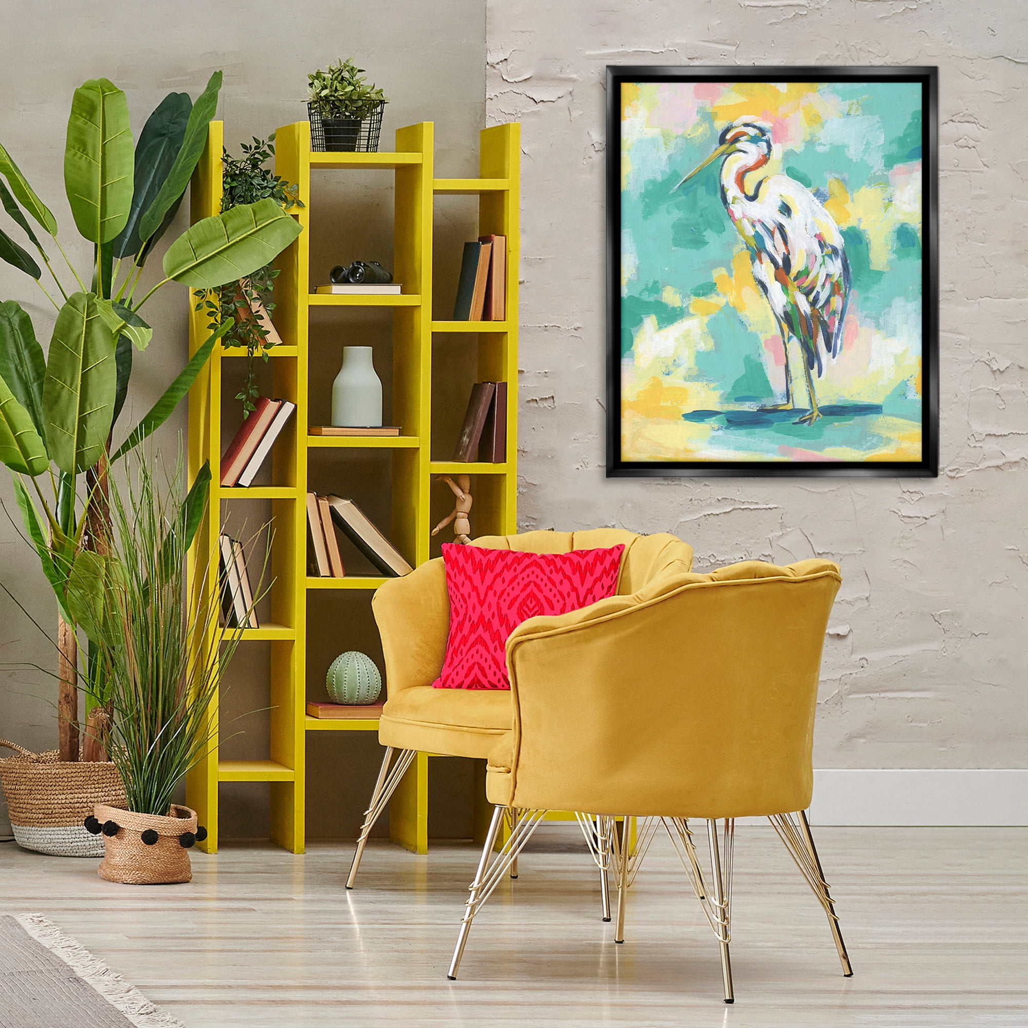 Stupell Industries Blue Modern Crane Animals Painting Black Floater Framed Canvas Art Print Wall Art, 25 x 31