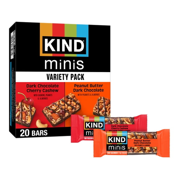 KIND Minis Gluten Free Snack Bars, Variety Pack, 0.7 oz, 20 Count Box