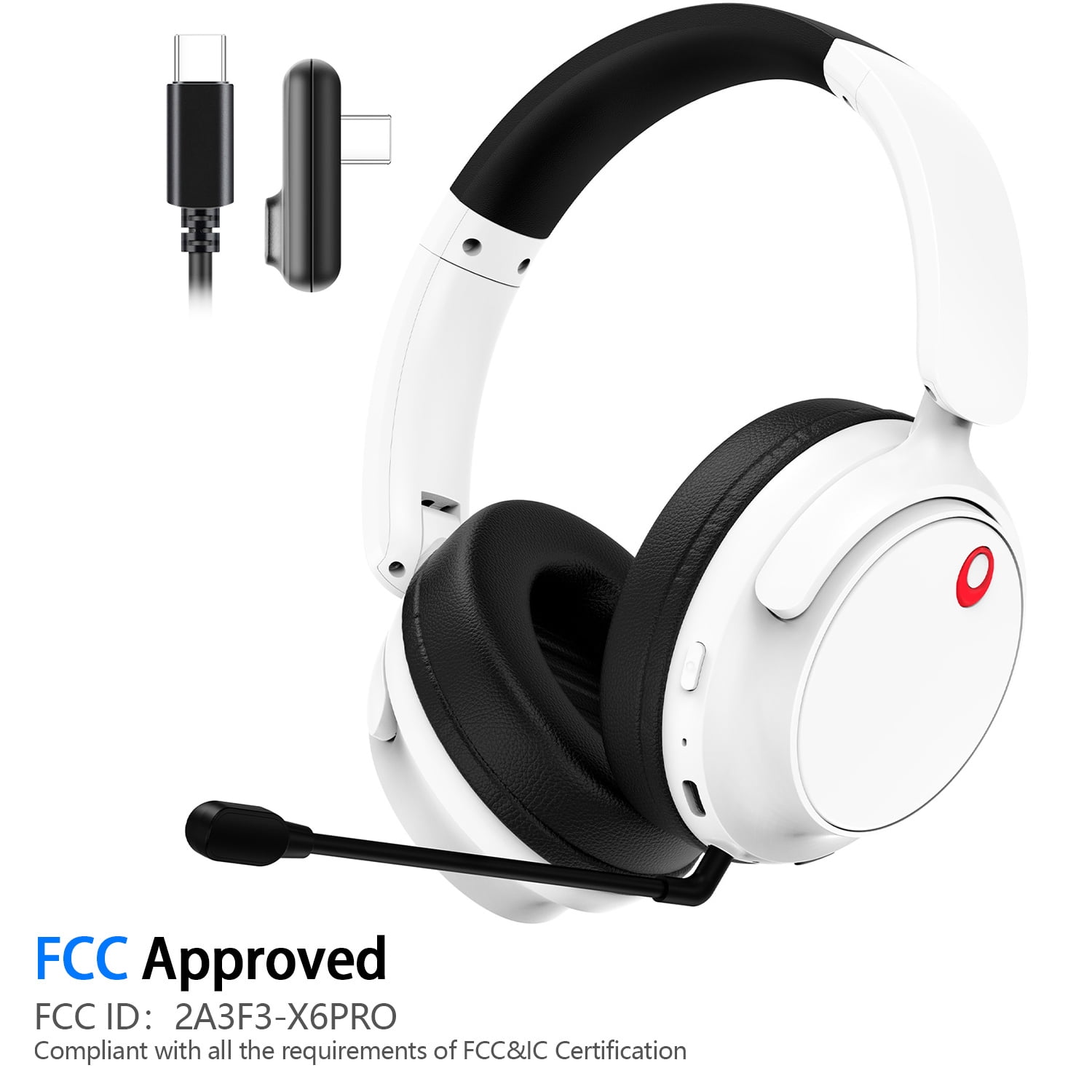 Wireless Gaming Headset, Bluetooth/2.4G Gaming Headphones w/Detachable Noise Cancelling Mic,Stereo Bass 7.1 Surround Sound Over Ear Headphones,Type C Wired for Xbox PS4 PS5 Switch,White,FCC Approved