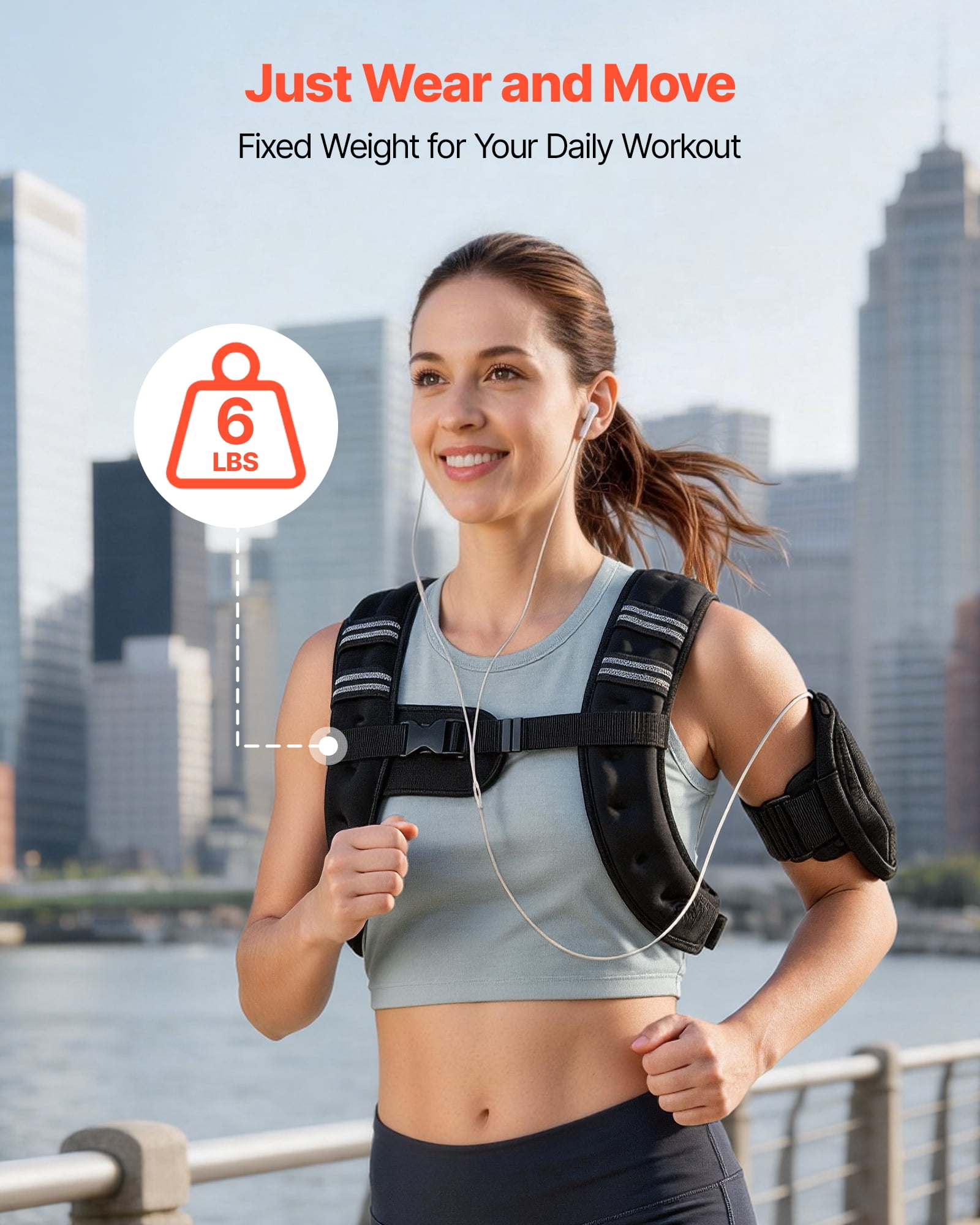 VEVOR Weighted Vest, 6 lbs Body Weight Vest for Men Women, with Reflective Stripe, Adjustable Buckle, Workout Equipment for Strength Training, Running, Jogging, Fitness, Muscle Building, Weight Loss
