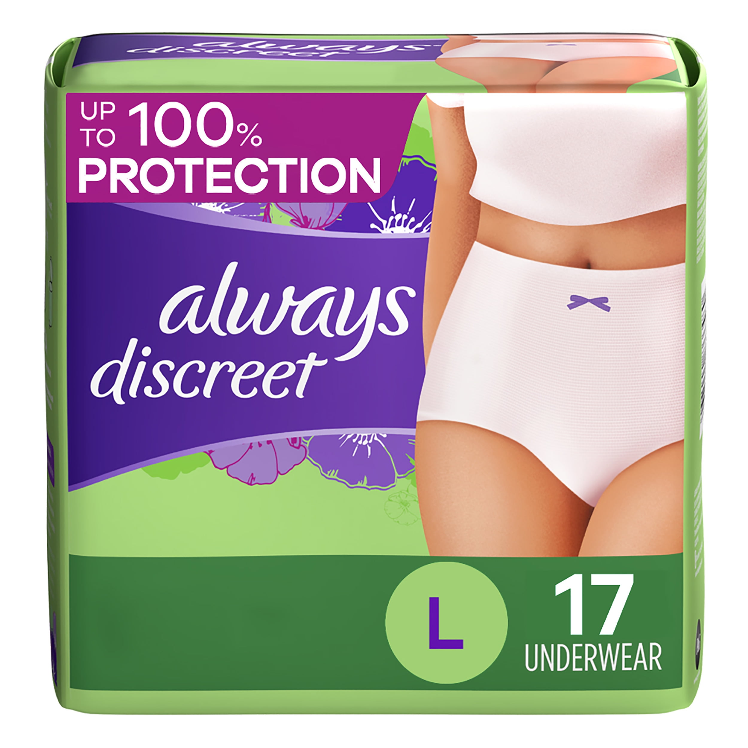Always Discreet Adult Incontinence Underwear for Women Maximum Absorbency, L, 17 Ct
