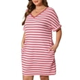 thumbnail image 5 of Daystry Women's Plus Size Striped Fashion V Neck Loose Short Sleeve T Shirt Dress with Pocket for Women, 5 of 13