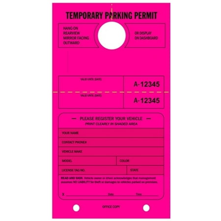 temporary parking permit mirror hang tags numbered with tear off