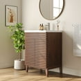 thumbnail image 3 of 24" Bathroom Vanity with Ceramic Sink Top, Pre-assembled Mid-Century Wood Bathroom Cabinet Walnut, 3 of 12