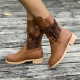 thumbnail image 6 of Willtoo Women's Vintage Rivet Cowboy Boots Mid-Calf Boots,Non-slip Side Lace Up Mid Calf Boots Anti Slip Platform Low Heels Motorcycle Riding Short Boots For Women Winter Shoes Brown, 6 of 6