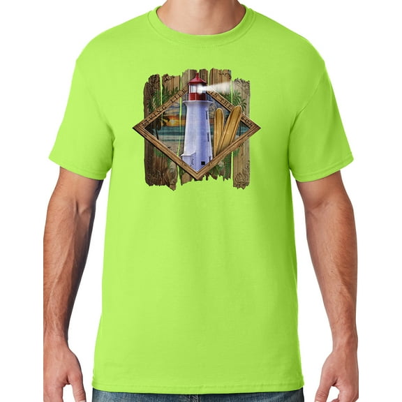 Mens Manu Bay Surf Company SURF LIGHTHOUSE T-shirt, Small Neon Green