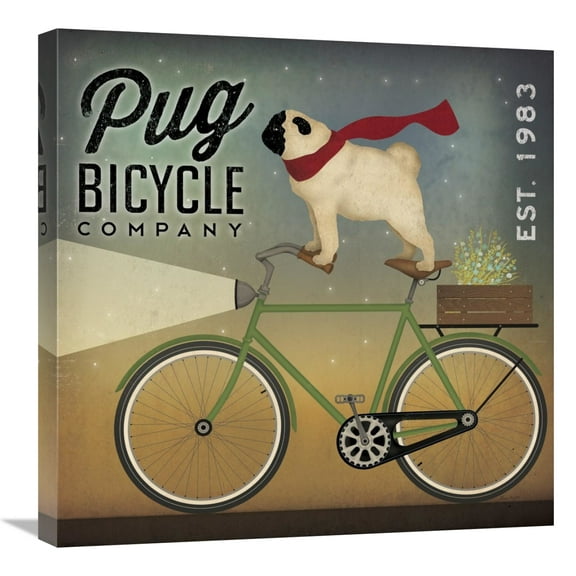 Global Gallery's 'Pug on a Bike' By Ryan Fowler Stretched Canvas Wall Art
