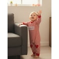 thumbnail image 6 of BemeyourBBs Newborn Baby Boy Valentines Day Romper Outfits Waffle Knit Stripe Romper Cute Letters Heart Embroidery Long Sleeve Jumpsuit Spring Clothes, 6 of 9
