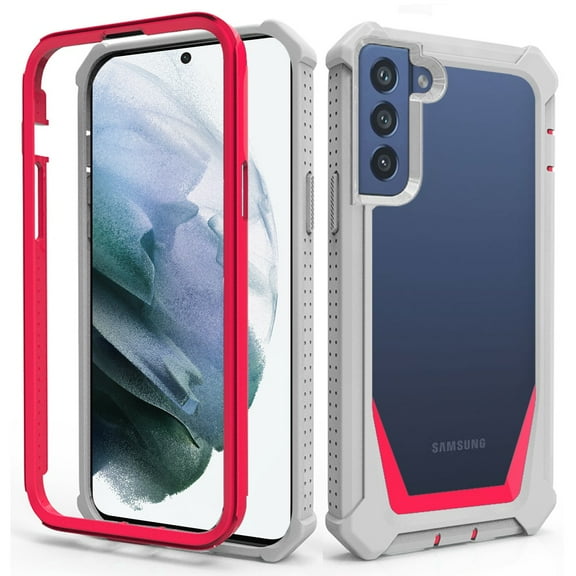 For Samsung Galaxy S22 Ultra Solid Tough Shockproof Ultimate Hybrid Full-Body Rugged Bumper Frame Clear Back Hard PC TPU Cover ,Xpm Phone Case [Gray / Pink]