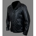 thumbnail image 2 of Noora Men’s black button-up leather jacket with notched collar | Stylish Shirt, 2 of 7
