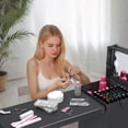 thumbnail image 2 of LLGWGL Portable Folding Plastic Nail Art Table Manicure Station with LED Mirror Bluetooth Speaker Lockable Drawers for Salons  Hobbyists Mobile Techs, Black, 15.35"L x 12.6"W x 27.56"H, 2 of 10