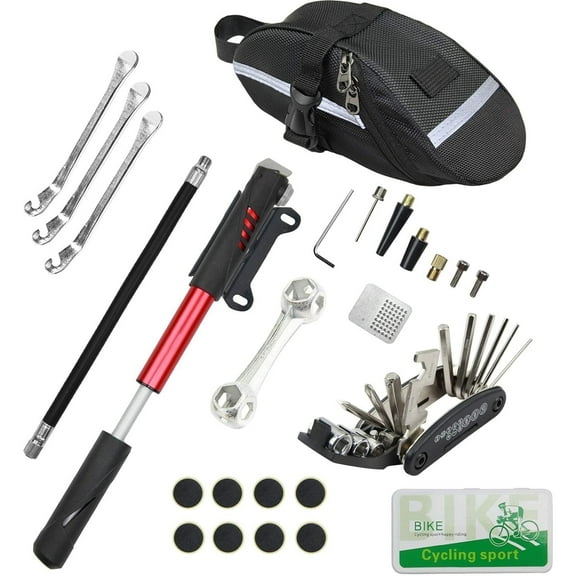 OFEFE Bike Repair Kit, Bike Tire Repair Tool Kit Contains 16-in-1 Tool, 120Psi Mini Bicycle Pump, Bicycle Tire Patch Kit, Used for Mountain Bike and Road Bike