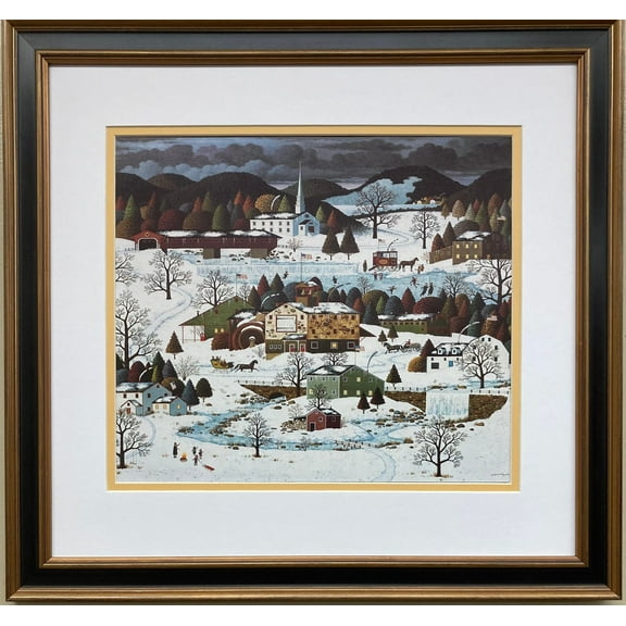 Charles Wysocki "New England Holiday Fun " New Framed Art Americana Winter Rural Generic