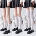 thumbnail image 1 of Calcetines de mujer hasta la pantorrilla, calcetines de verano finos de terciopelo de color sólido blanco y negro, calcetines hasta la rodilla, 1 of 4