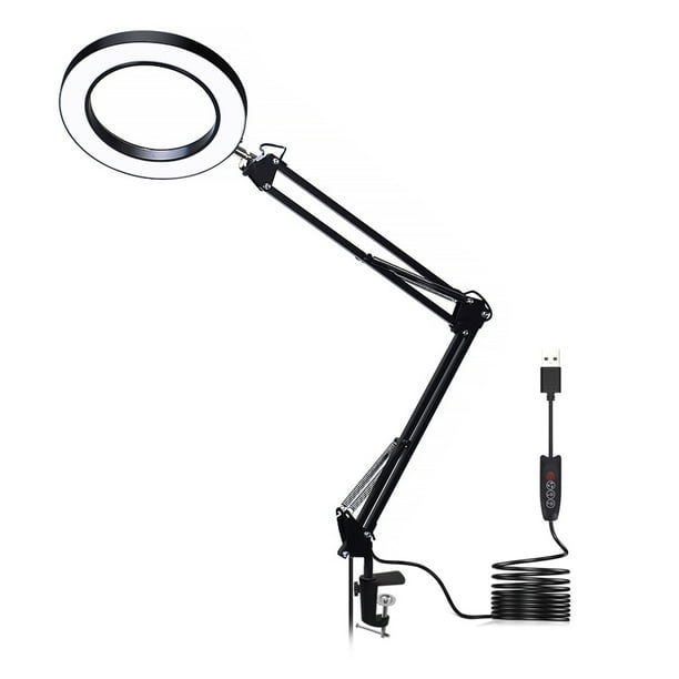 Magnifying Glass Magnifier With Led Light 5x Magnification Three Dimming Modes Adjustable Brightness Desk Lamp Reading Lamp Usb Powered With Foldable Bracket Holder Walmart Com Walmart Com