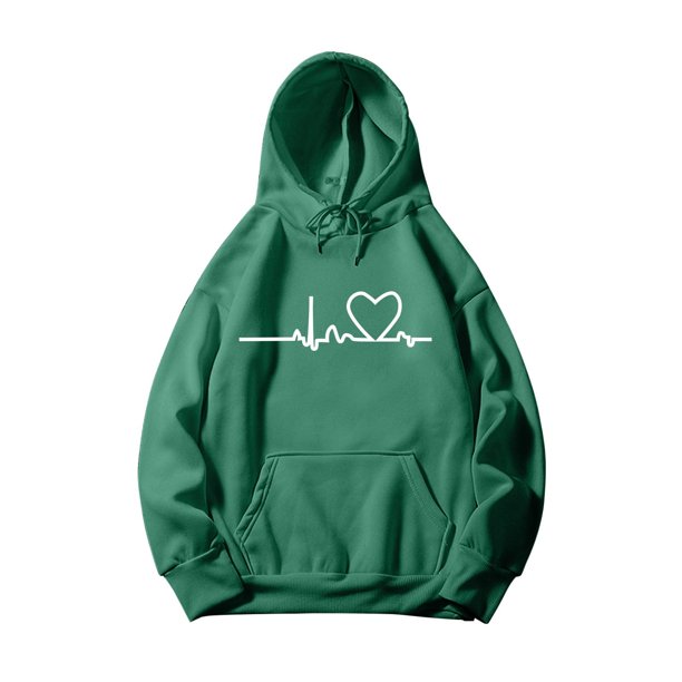 Sudadera de terciopelo con cremallera Gibobby para Mujer con capucha estampado de amor Verdinegro XXXXL