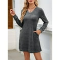 thumbnail image 5 of Women'S Knit Long Sleeve Sweater Dress Casual V Neck Tunic Dresses Fall Trendy Outfits Dark Gray XXL, 5 of 7