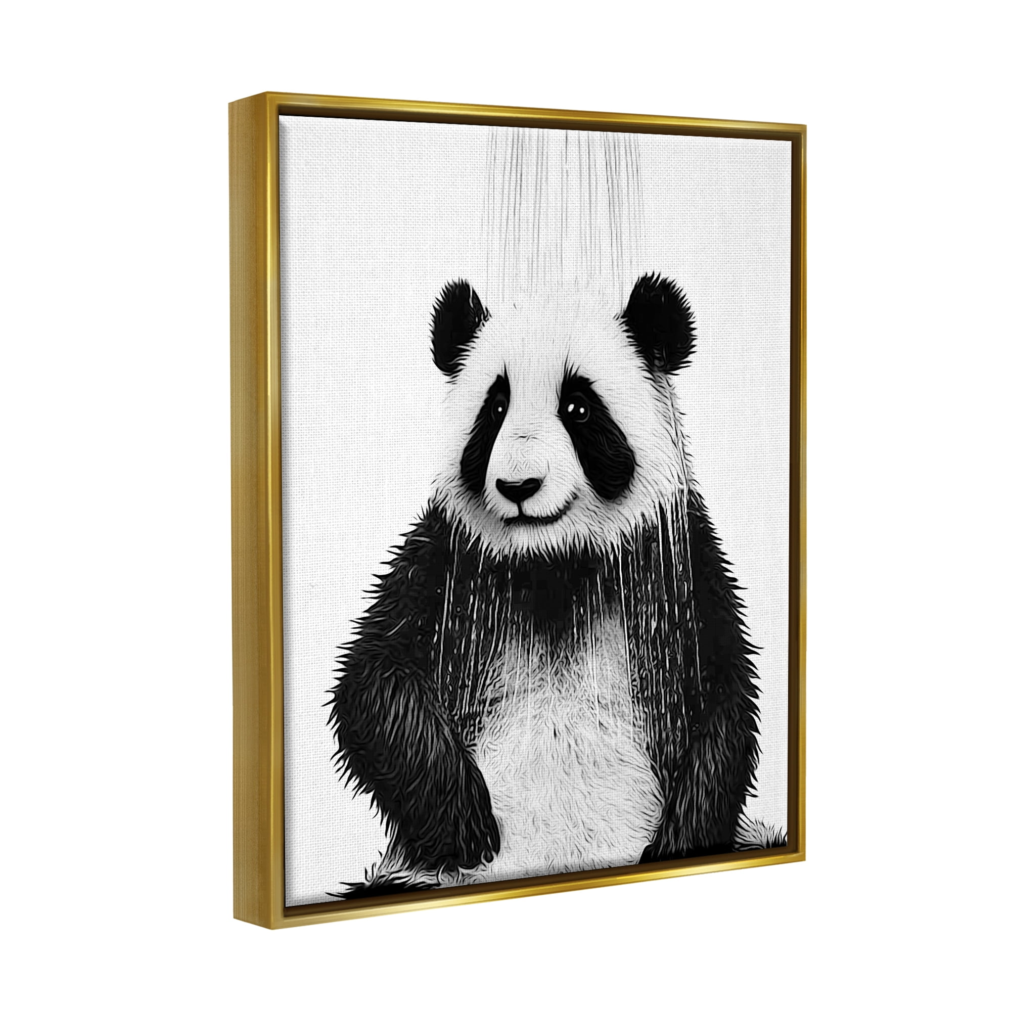Stupell Industries Panda Bathroom Splash Animals & Insects Painting Gold Floater Framed Canvas Art Print Wall Art, 25 x 31
