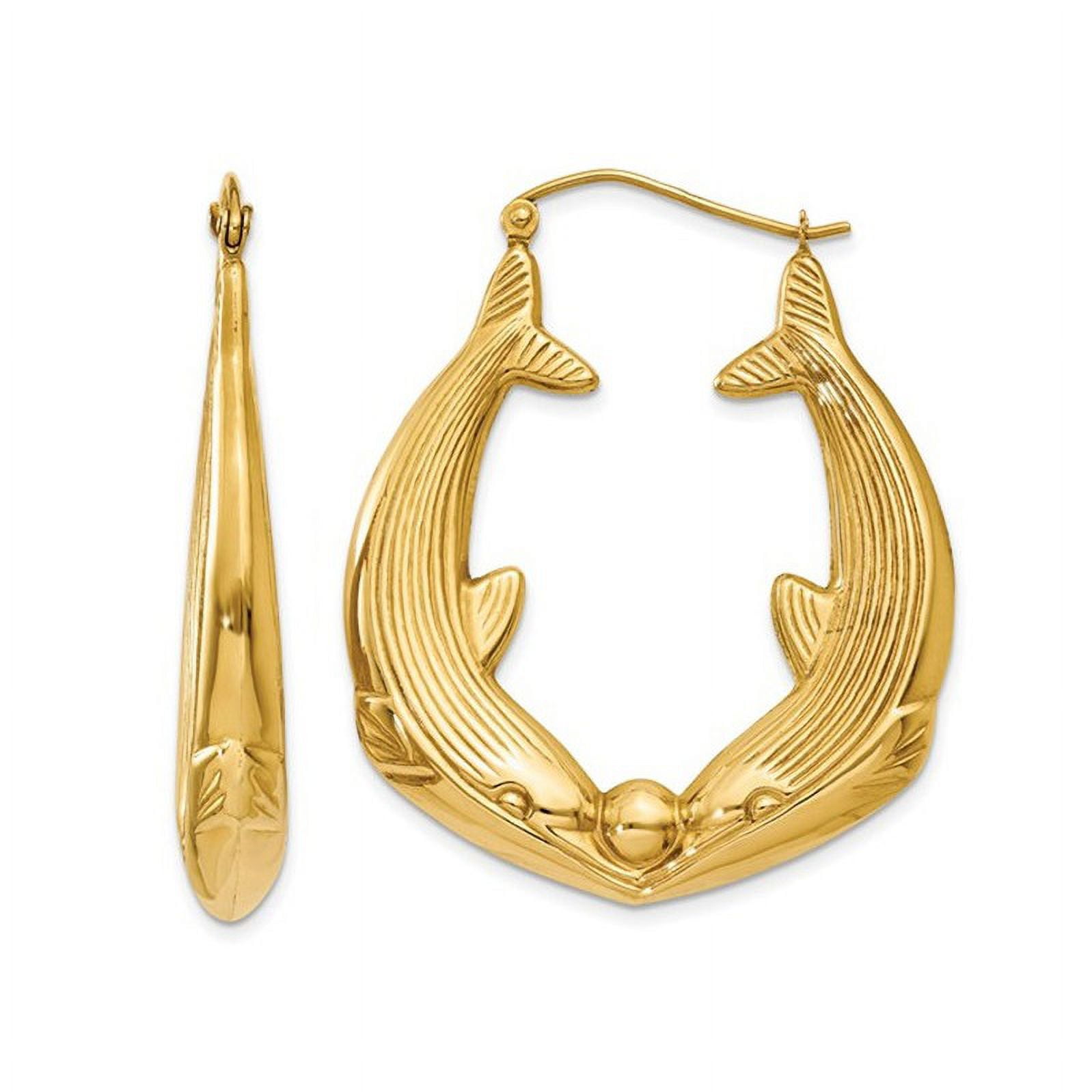 14K Yellow Gold Dolphin Hoop Earrings