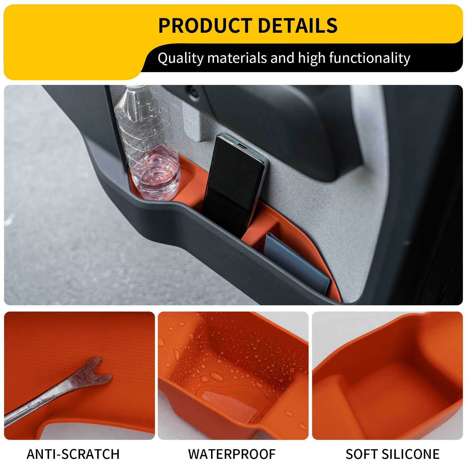 Door Side Storage Tray for 2022-2025 Ford Maverick Side Door Storage Box Car Side Organizer Phone Pocket Silicone Front & Rear 4PCS Maverick Accessories
