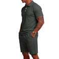 thumbnail image 4 of Havenx Short Sets 2 Piece Outfits for Men Button Down Short Sleeves Drawstring Polo Shirts and Shorts with Pockets Elastic Waist Sweatsuit Sets Casual Summer Vacation Athletic Tracksuit,Dark Gray XL, 4 of 7