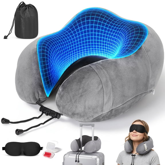 RELOIVE Travel Pillow for Adults Memory Foam Lightweight Neck Pillows for Sleeping on Airplane Gray