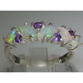 thumbnail image 3 of LBG British Made 10k White Gold Natural Opal & Amethyst Womens Eternity Ring - Size 11 - 33 size options, 3 of 7